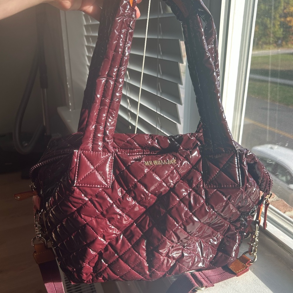 MZ Wallace Wine Lacquer Quilted Shoulder Bag